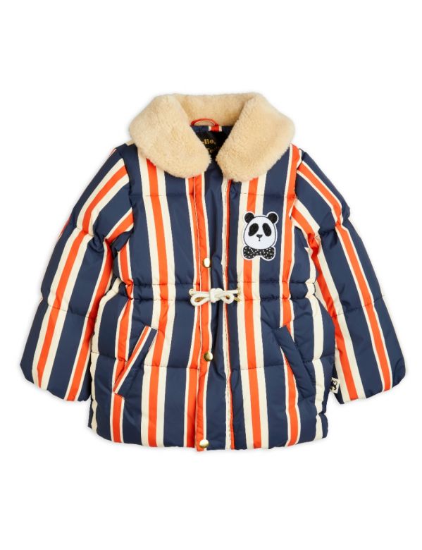 Mini Rodini Panda Faux Fur Puffer Jacket Stripe