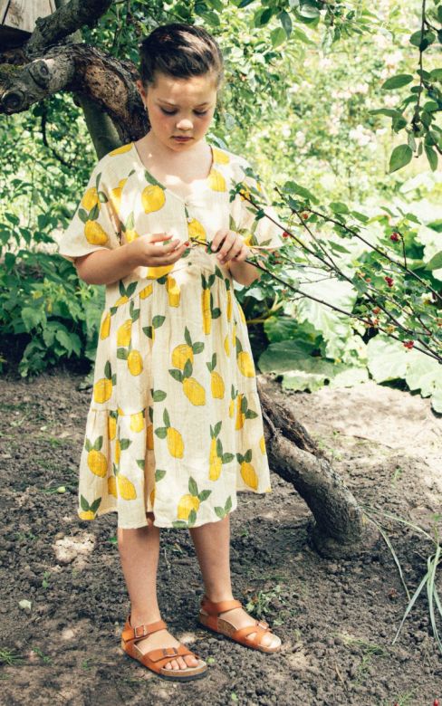 Graan Vruchtbaar Wrak CarlijnQ Lemon Dress with 3 Buttons